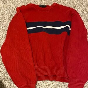 Croft & Barrow Red Crewneck Sweater with Navy and White Stripe